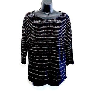 Brenda French by French Rags Woman Black Rainbow Textile Pattern Blouse Size L